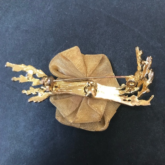 Lot of 3 Vintage Gold Tone Pins Brooch Mesh Rose Pearl Wreath Green Rhinestone - Picture 10 of 10